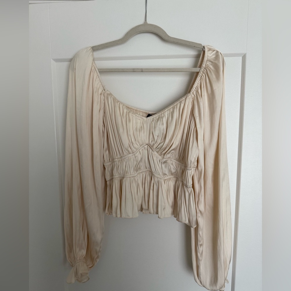 Lulus Satin Ruched Long Sleeve Top